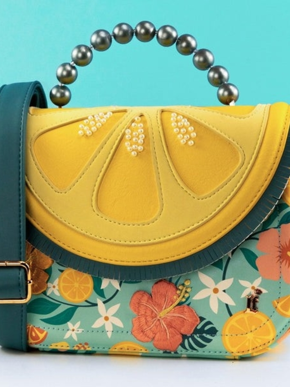 Loungefly Yellow Citrus Floral Crossbody Bag with Teal Accents
